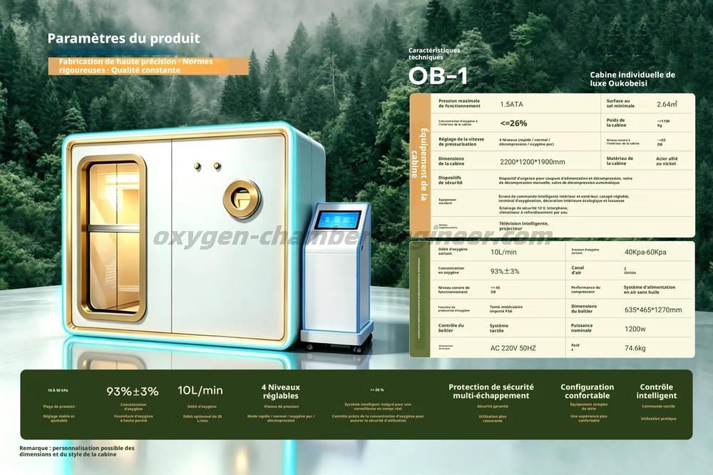 Ob - 1 cabine d'oxygène micro haute pression à corps dur simple