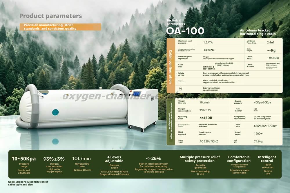 OA-100 single person air column horizontal soft micro hyperbaric oxygen chamber