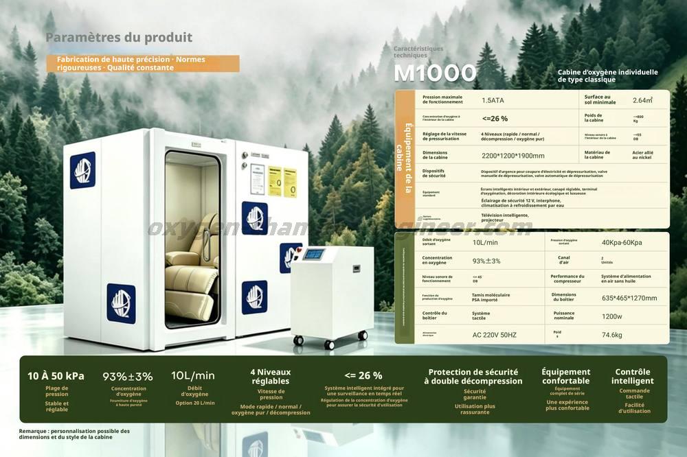 Cabine d'oxygène micro haute pression rigide m1000 Classic Single