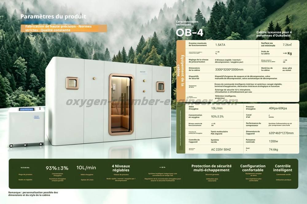 Ob - 4 cabine d'oxygène haute pression micro - rigide pour 4 personnes