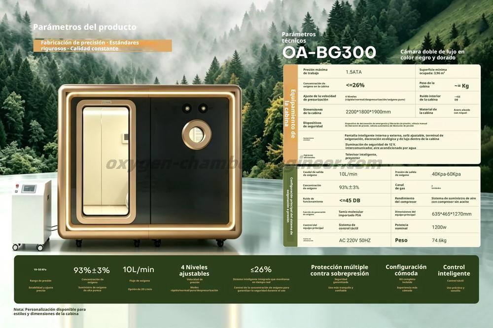 Oa - bg300 doble cámara de oxígeno hiperbárico de lujo de oro negro