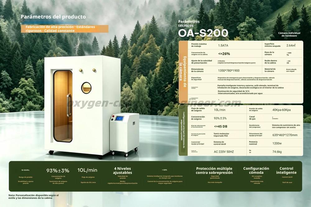 Oa - S200 mini cabina de oxígeno hiperbárico de hardware individual