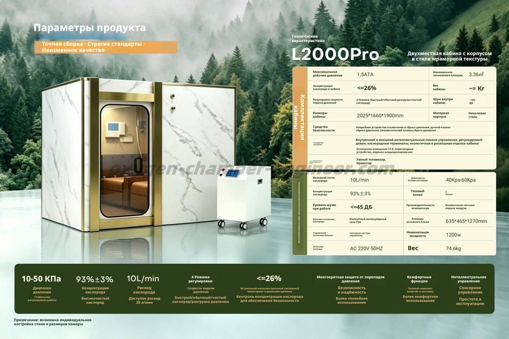 L2000Pro Двухместный мраморный комбинированный микрогипербарический кислородный отсек