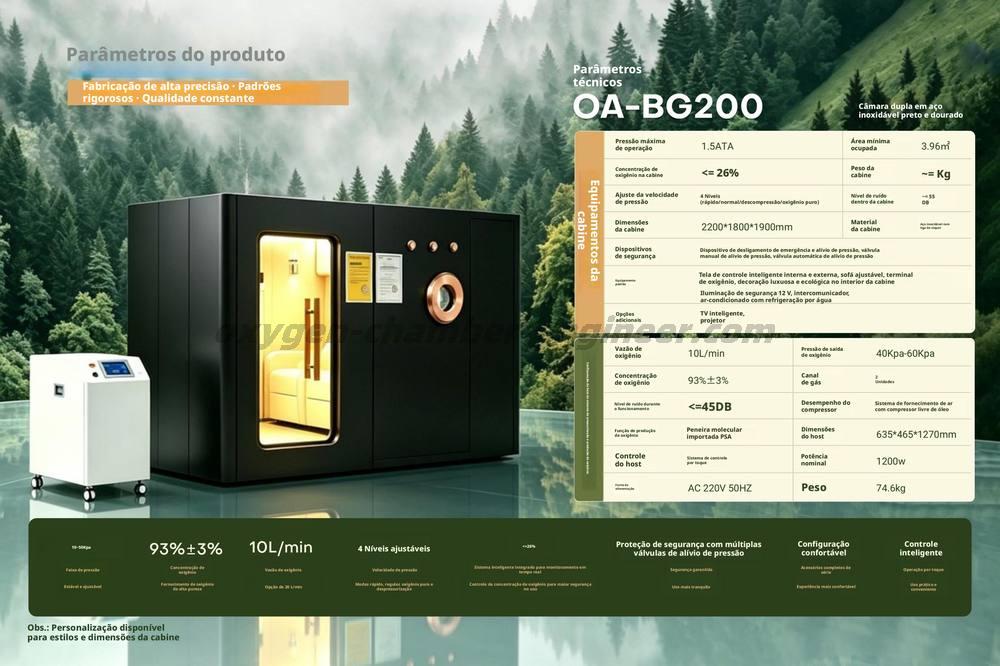 OA-BG200 Cámara de oxigênio micro-alta pressão ouro preto tipo quarto duplo